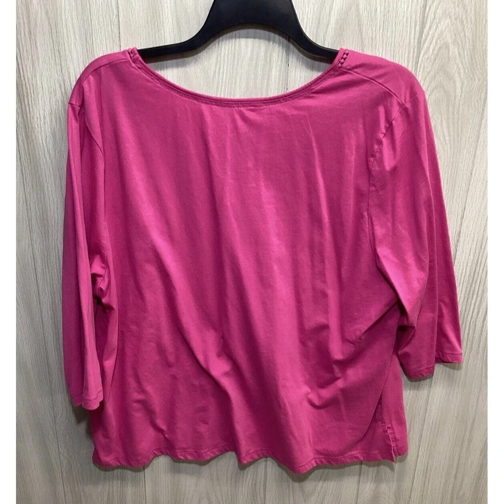 KAREN NEUBERGER Women's (Size 3X) 3/4 Sleeve V-Neck‎ Shirt Cotton Polyester G2D